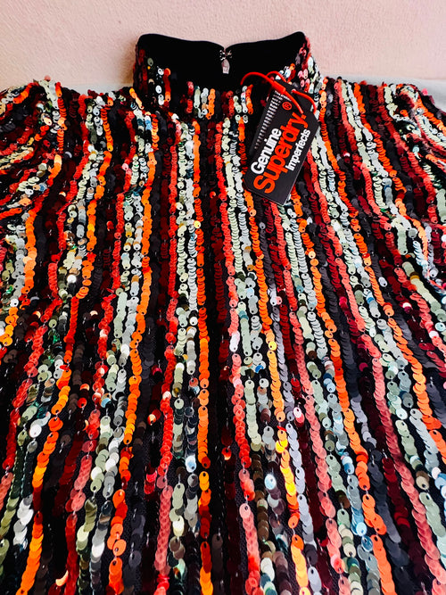 Stunning Superdry Sequin party Stripe Mini Dress
