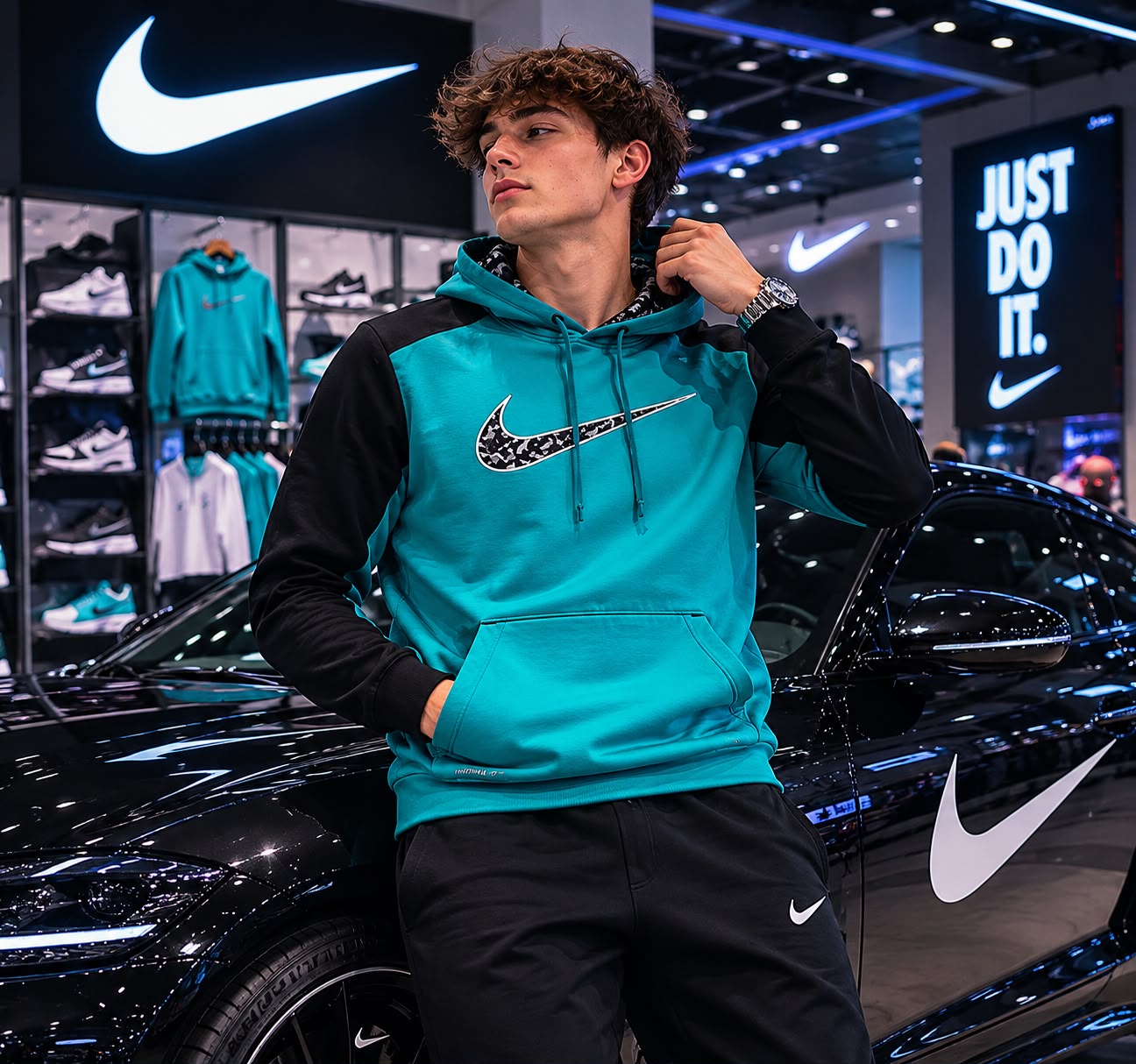 Nike Men’s Pullover Hoodie - Brand New with Tags, Size L, Teal & Black
