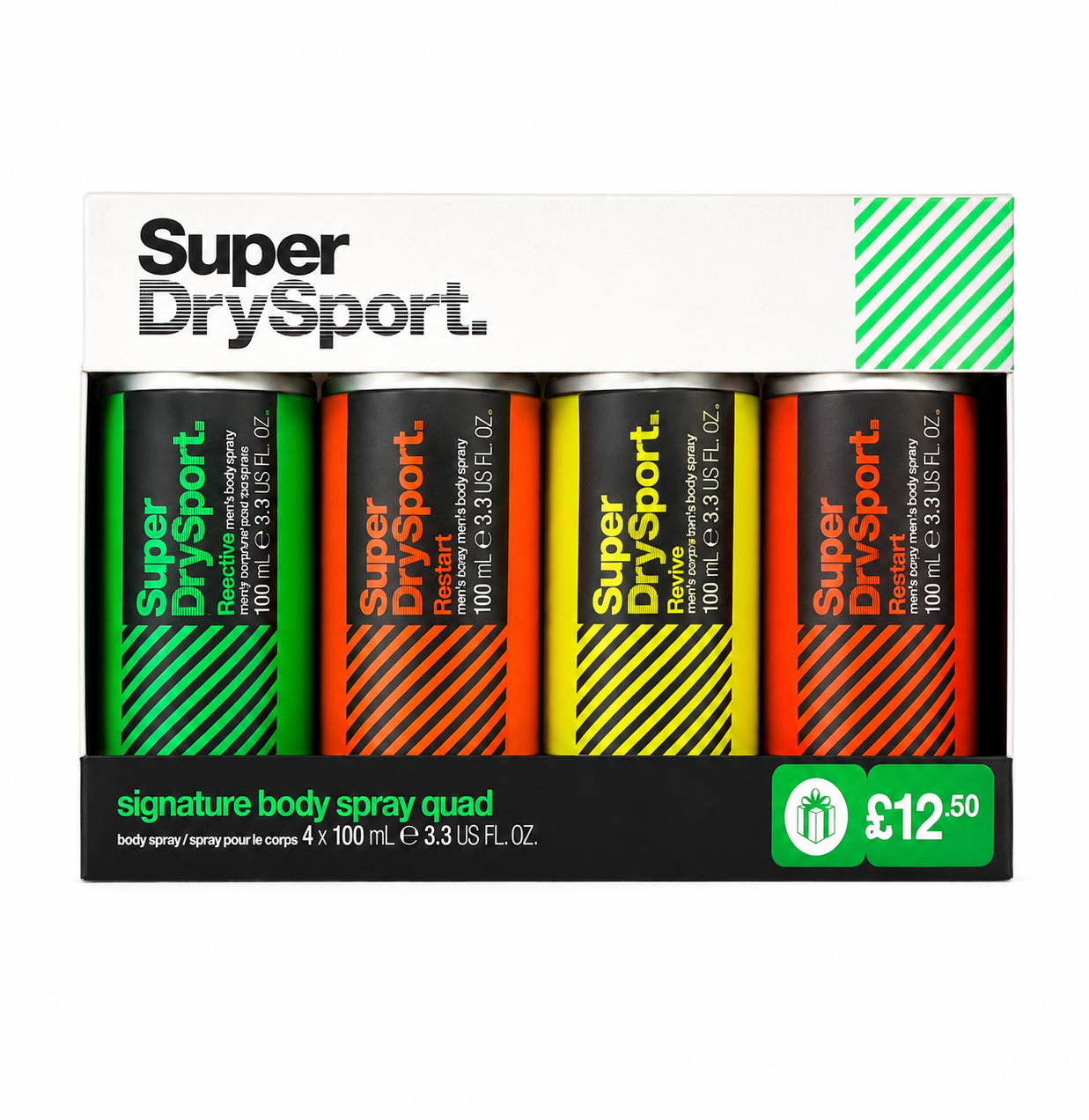 Super Dry Sport Signature Body Spray Quad Gift Set – 4 x 100ml Long-Lasting Fragrance Collection