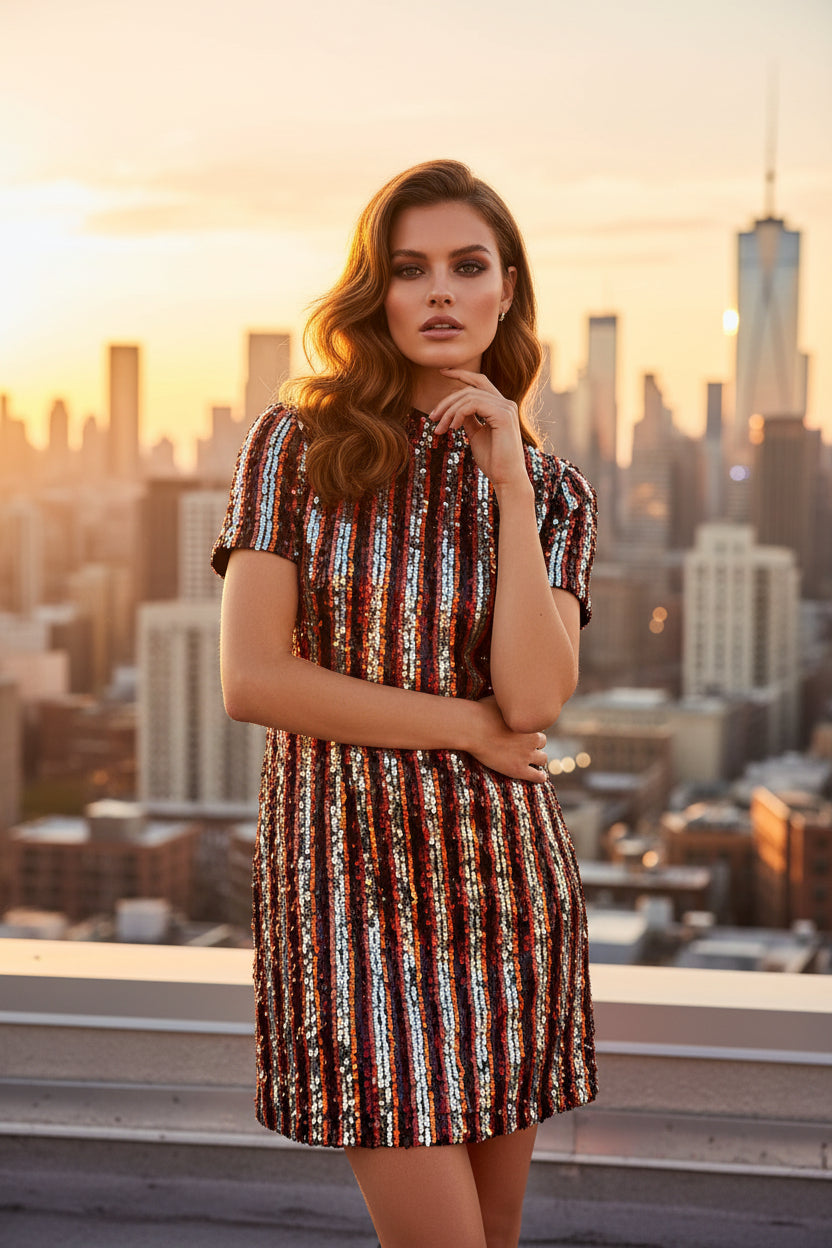 Stunning Superdry Sequin party Stripe Mini Dress